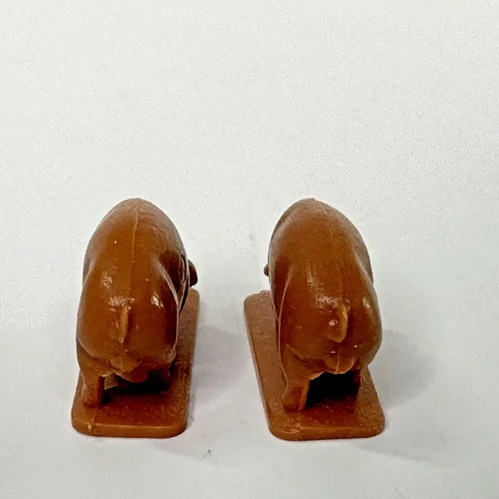 2 Vtg Miniature Brown Pig‎ Figures Hard Plastic Teeny Tiny .5